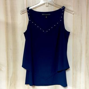 White House Black Market Navy Pearl Accent Sweetheart Neckline Tank Top Sz XS